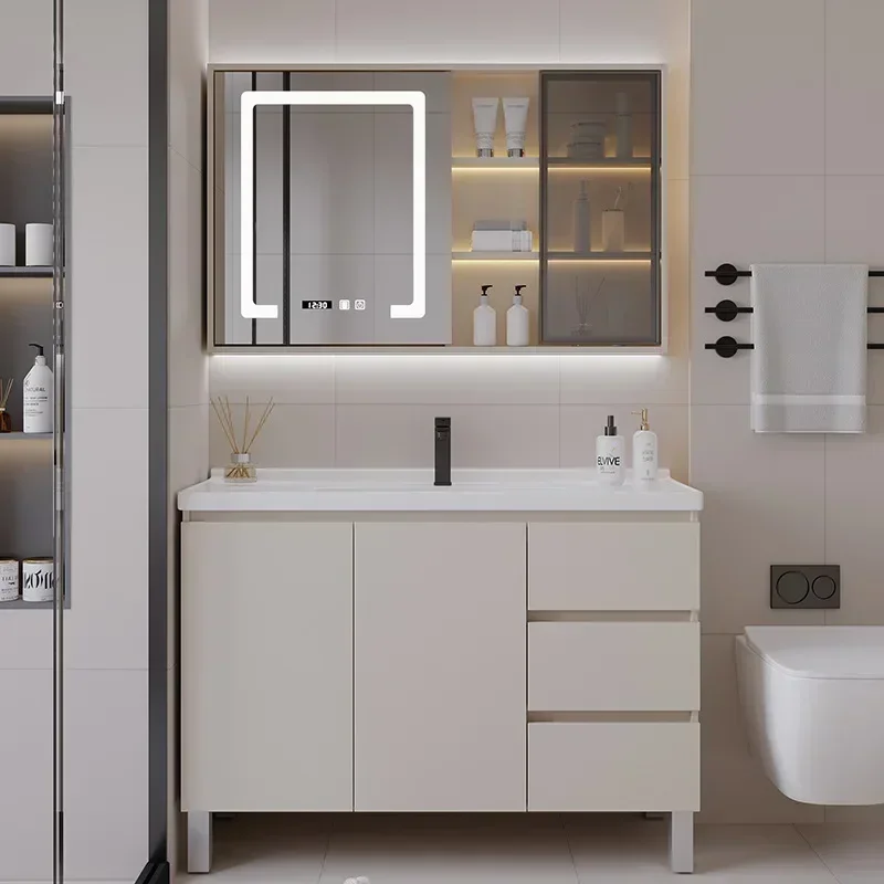 

Modern Minimalist Bathroom Cabinets Floor Mounted Bathroom Sink Cabinets Vanity Ceramic Integrated Washbasin Bathroom Furniture