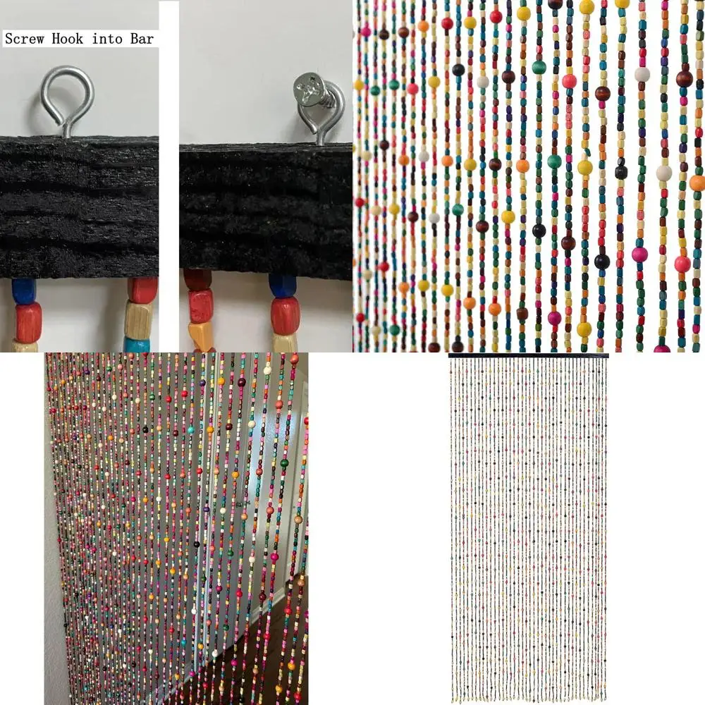 

79 x 36 Rainbow Boho Wood Beaded Curtain, 41 Strands, Natural Bamboo-Style Doorway Decor