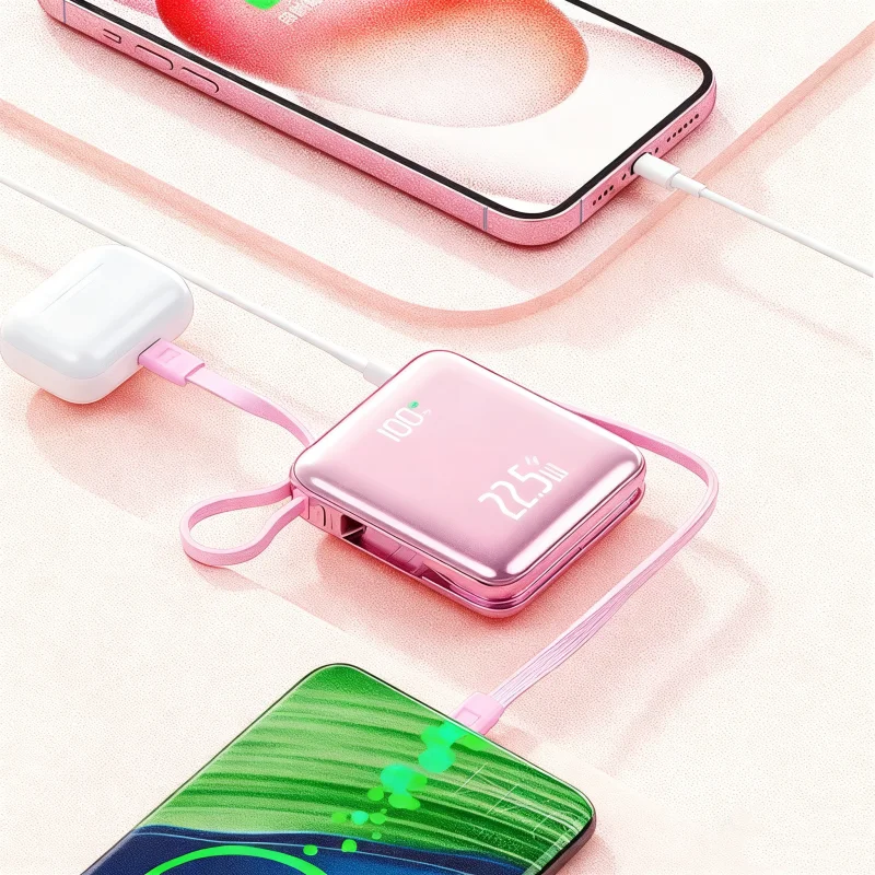 Mini Power Bank 20000mAh Zewnętrzny Akumulator 22.5W Szybkie Ładowanie Do iPhone 17 Xiaomi Samsung Przenośna Ładowarka z Kablem Powerbank