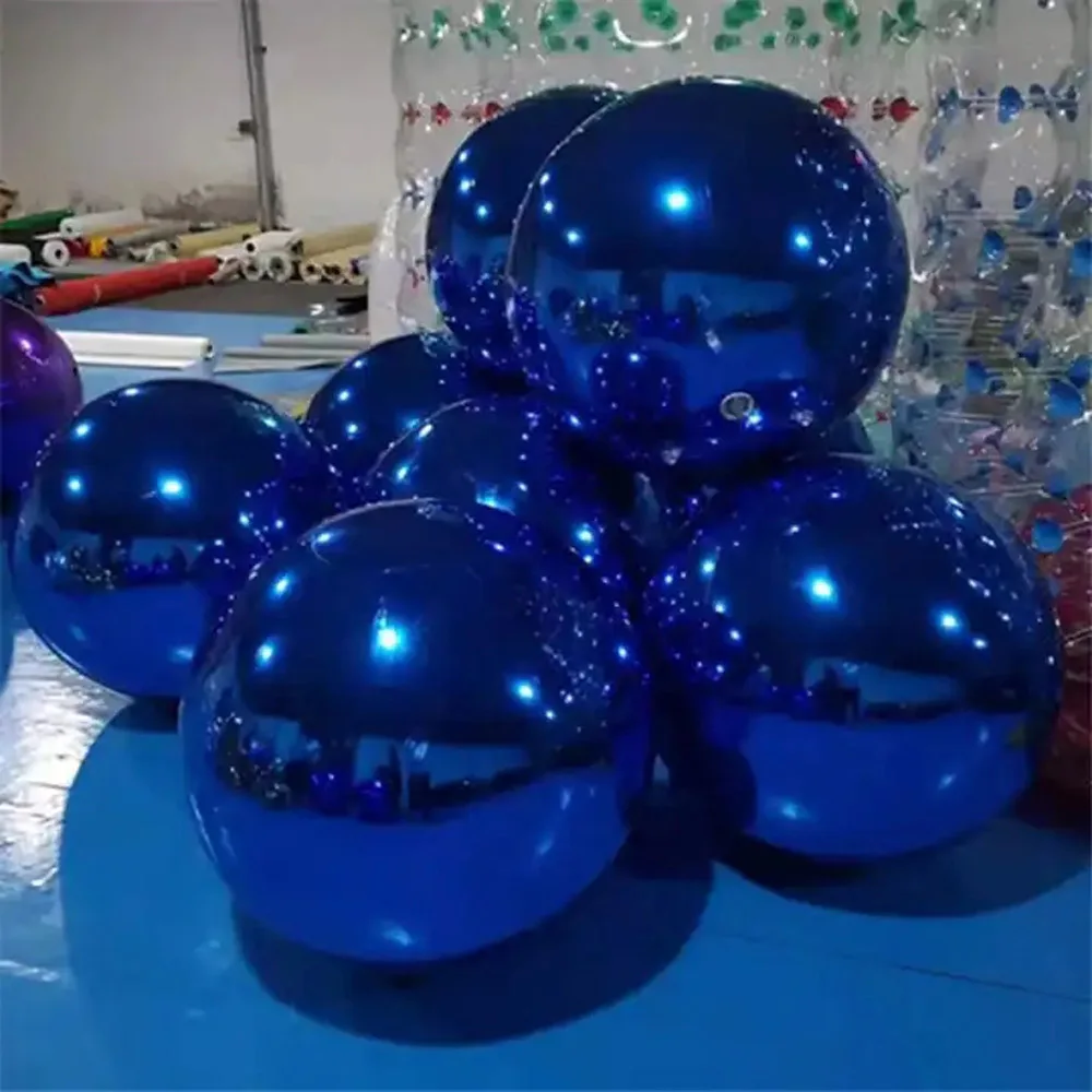 Red Blue Giant Inflatable Mirror Ball 50cm Inflatable Mirror Sphere Silvery Pvc Shinny Balloon For Wedding Stage Decoration