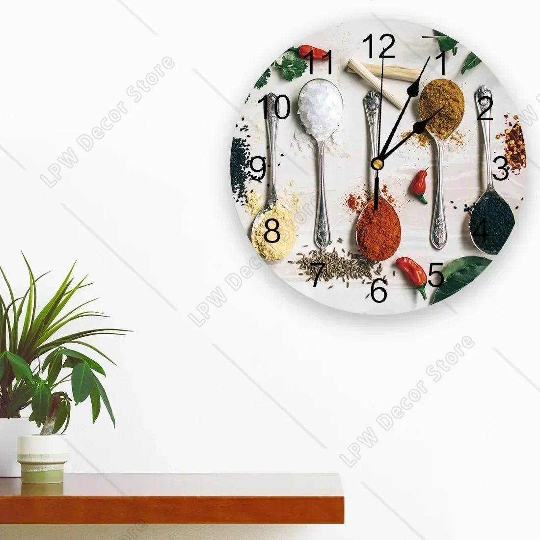 Spoon Seasoning Wall Clocks Brief Design Silent Home Cafe Office Wall Decor Clocks for Kitchen  Art Large Clocks 25cm