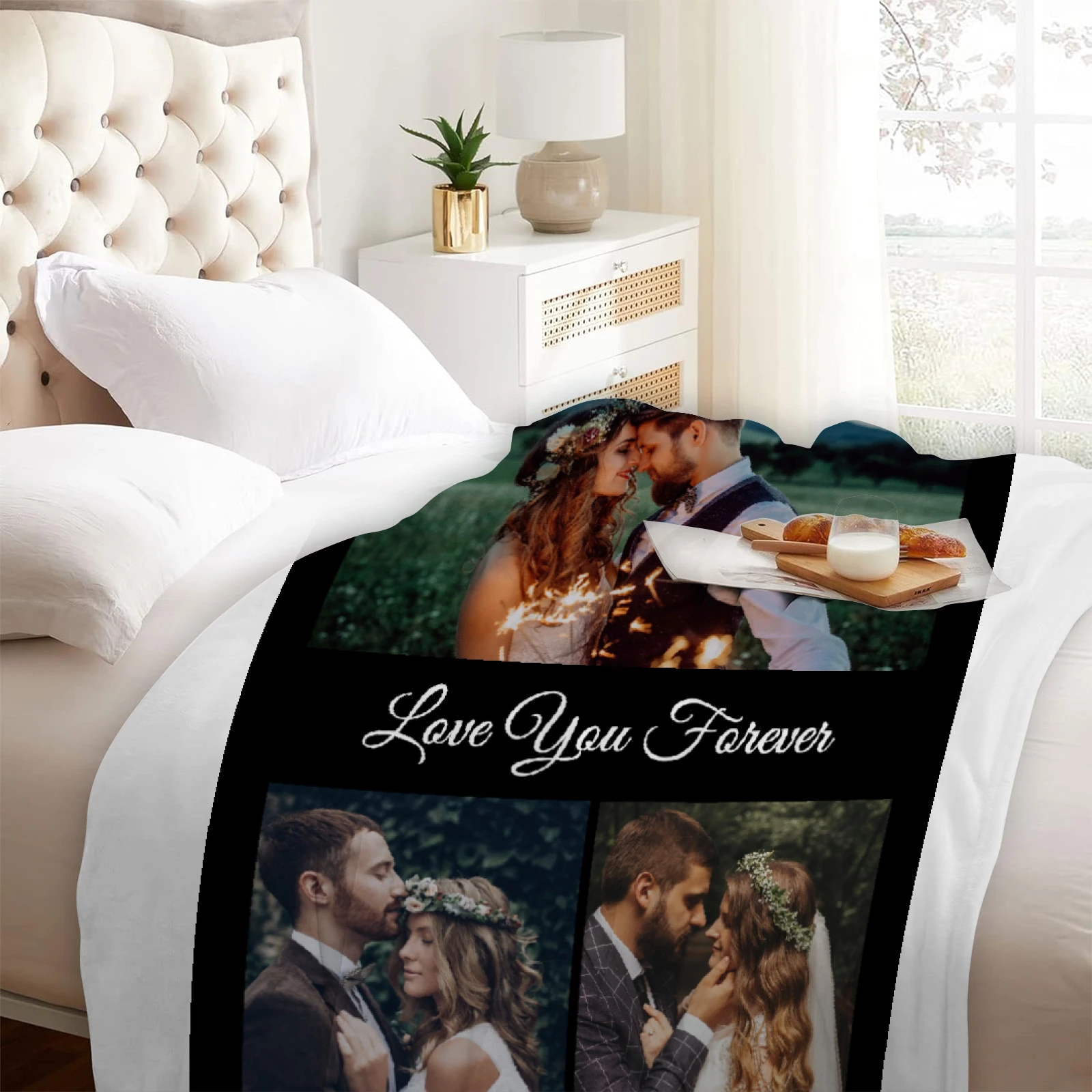 1pc Custom Flannel Blanket, Your Photo Desigin for Anniversary Mom Dad Sis Bro Lover, Valentine's Day Christmas New Year Gift