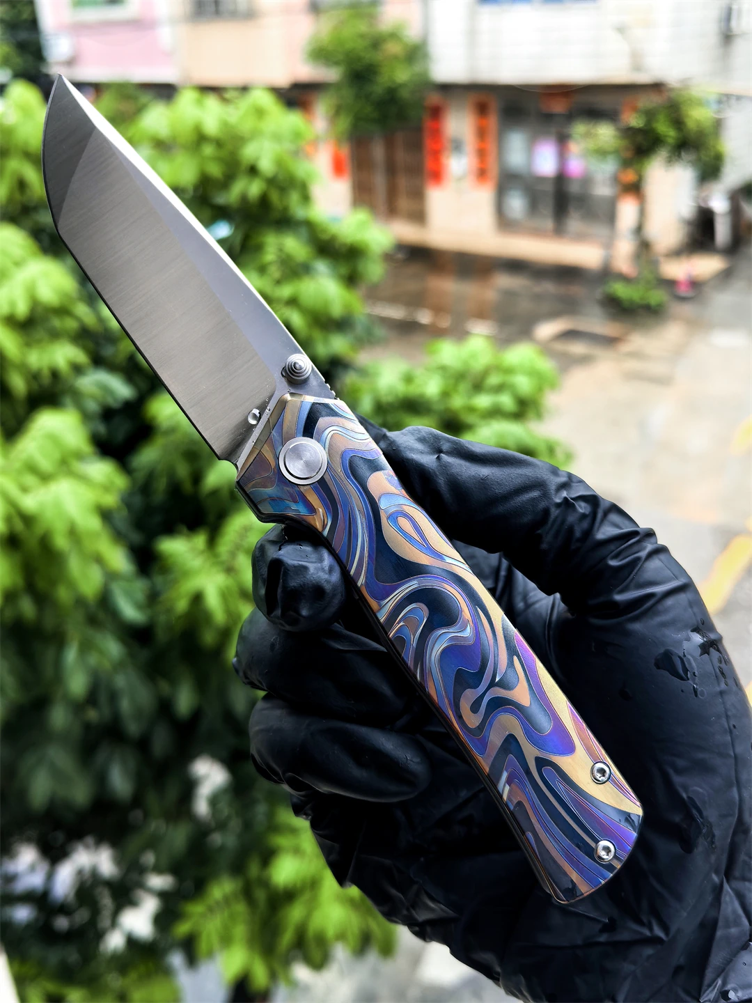 QK Original 14C28N Steel Folding Knife Titanium Alloy Handle Outdoor Camping Fishing Hunting Hiking EDC Defense Tool