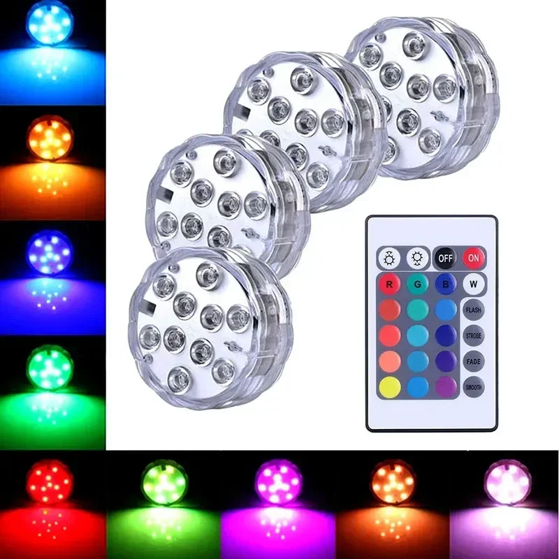 10 LEDs Submersible Light with Remote Control Underwater Night Lamp for Pool Vase Bowl Wedding Party Decoration Underwater Light