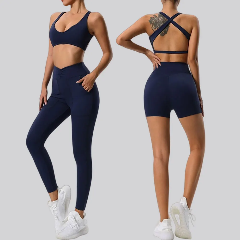 

2-х предметный костюм для йоги, женская одежда телесного цвета для фитнеса, тренажерного зала, быстросохнущий спортивный бюстгальтер, укороченный топ, леггинсы с эффектом пуш-ап, комплекты для тренировок, спортивный костюм