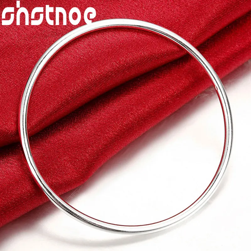 

SHSTONE 925 Sterling Silver 3mm Solid Smooth Bangles For Man Women Engagement Wedding Party Charm Fashion Fine Jewelry Gift