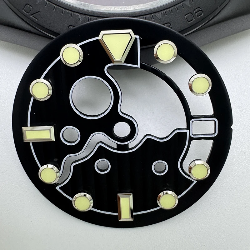 28,5 мм без логотипа, циферблат для часов, полый дизайн, зеленый светящийся циферблат, циферблат для часов NH35/NH36, модифицированный механизм, ремонт