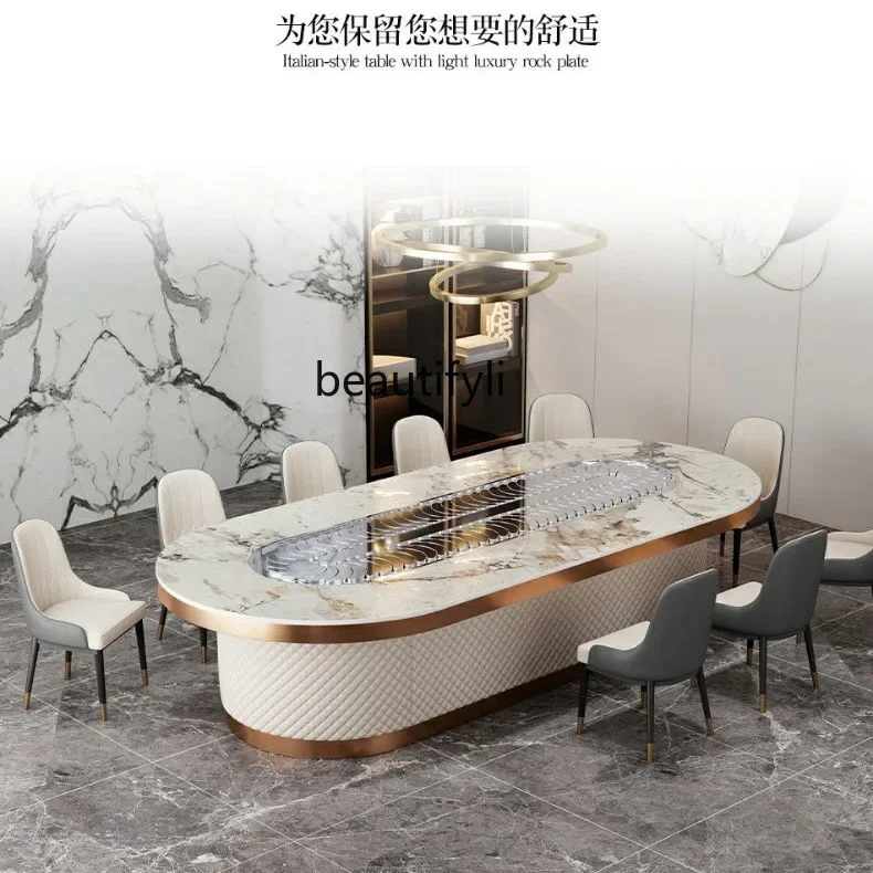 

Oval Electric Dining Table Rectangular, Rotating Small Hot Pot Table Induction Cooker Integrated Oval Table