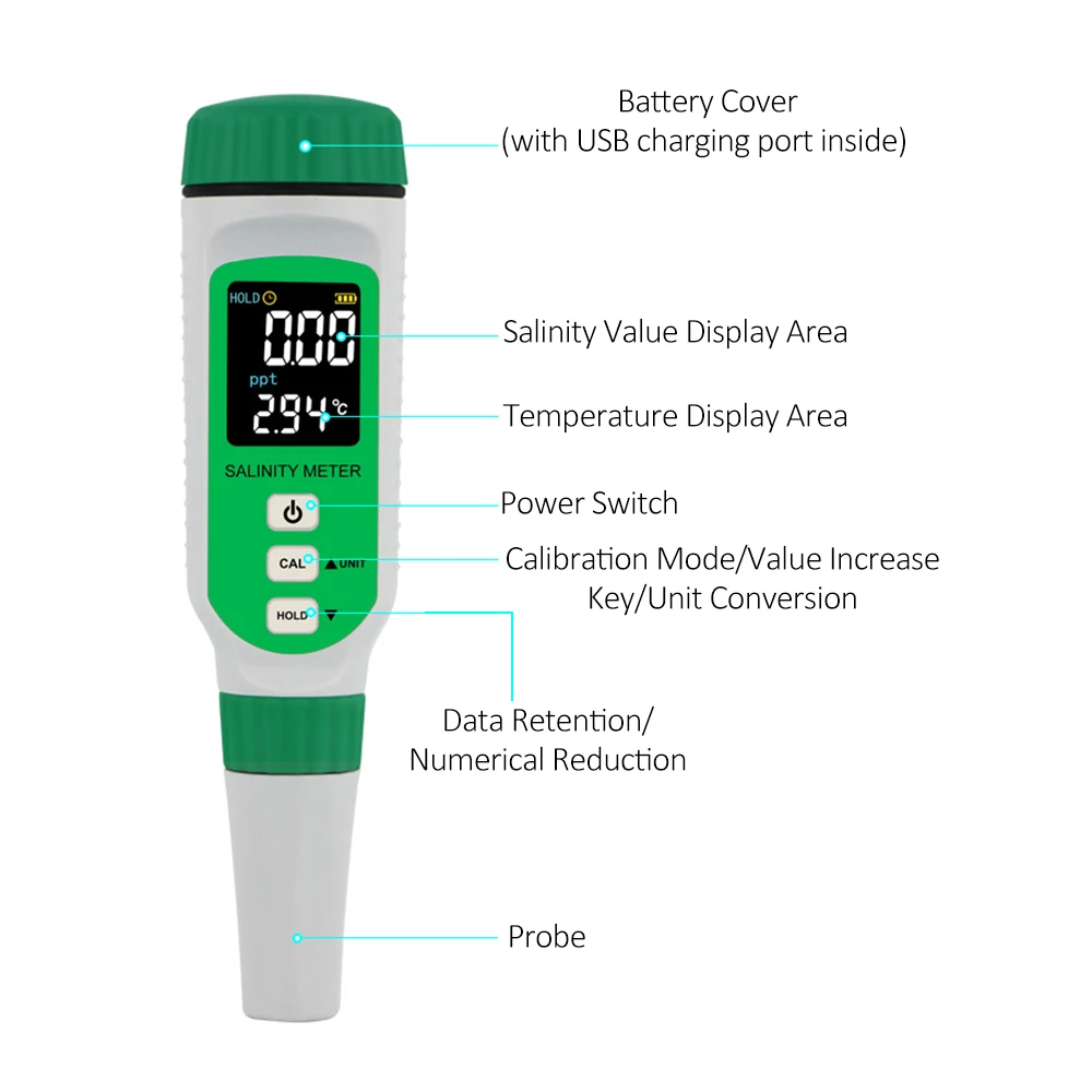 AR8212+Digital Salinity Meter Backlight 0.00ppt-9.99ppt 10.0ppt-50ppt Seawater Pool Aquarium Electronic Waterproof Refractometer