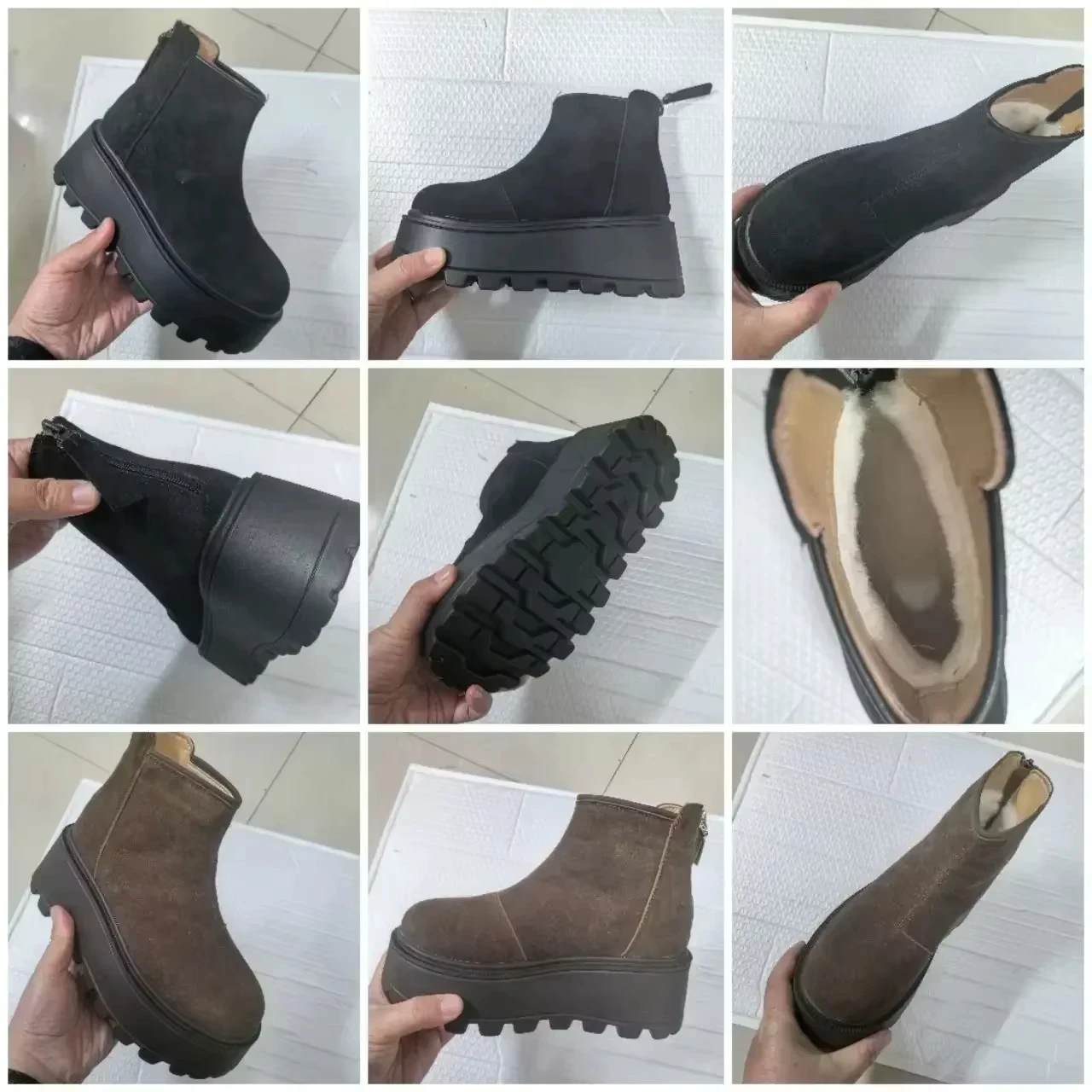 7cm Suede Cow Genuine Leather Snow Boots Women Ankle Boots Woman Platform Wedge Winter Plush Chelsea Boots Shoes for Women