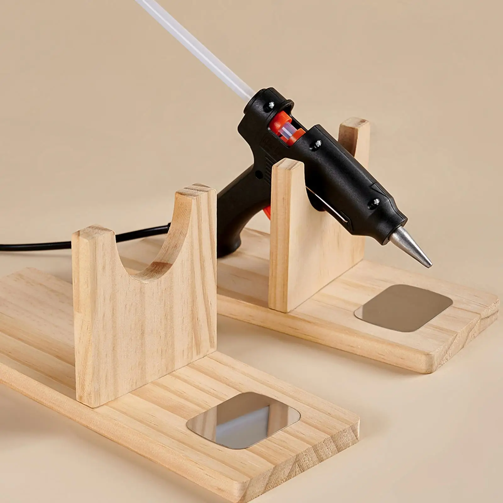 Melting Glue Dispenser Base Wooden Hot Glue Holder with Metal Sheet for Craft Room Art and School Use