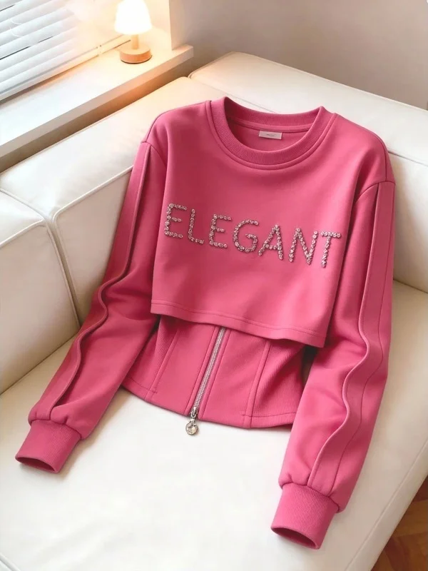 

Весна 2026: Модная футболка с длинным рукавом и буквенным принтом, с завышенной талией, повседневный топ с эффектом двухслойности для молодых женщин