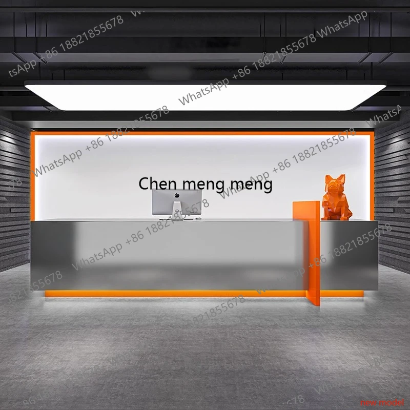 Nordic Creative Reception Desk Modern Simple Gym Dance Studio Stainless Steel Cashier Desk Commercial Office Furniture  A178