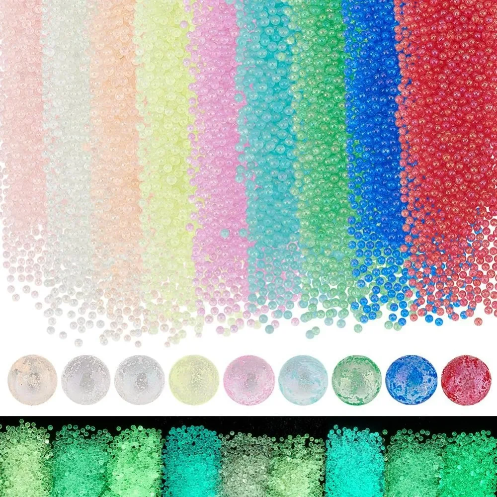 

9000pcs 9 Colors Resin Bubble Beads 2mm Round Glass Seed Beads No Hole Luminous Glass Beads Glow in The Dark Mini making kit