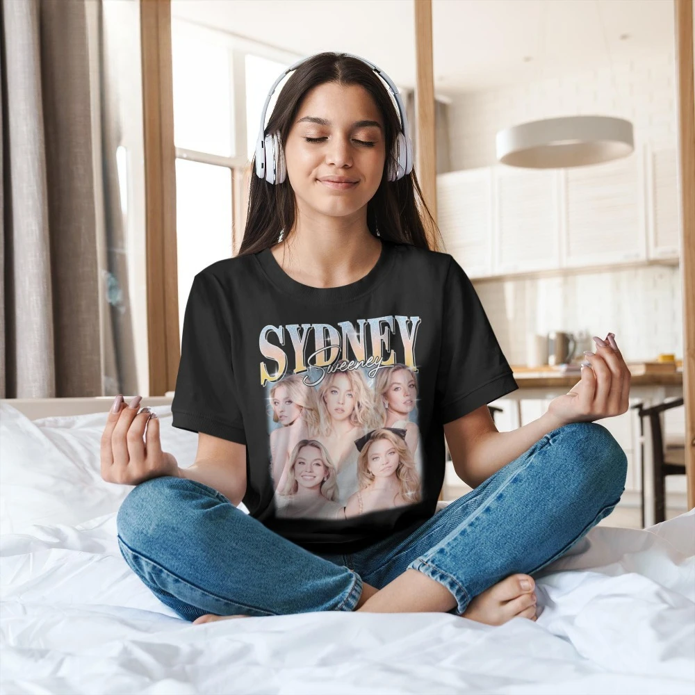 Sydney Sweeney counterfeit retro T-shirts Sydney Sweeney merchandise gifts men's and women's all-season pure base layer shirts