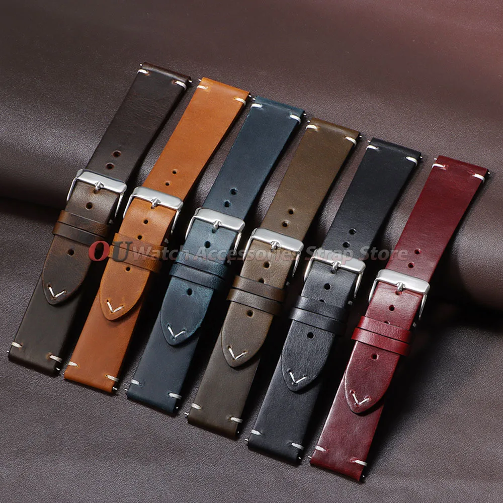 For Seiko Vintage Oil Wax Leather Watchband 18mm 20mm 22mm 19mm 21mm 24mm Universal Stitching Cowhide Strap for Omega Watch Band