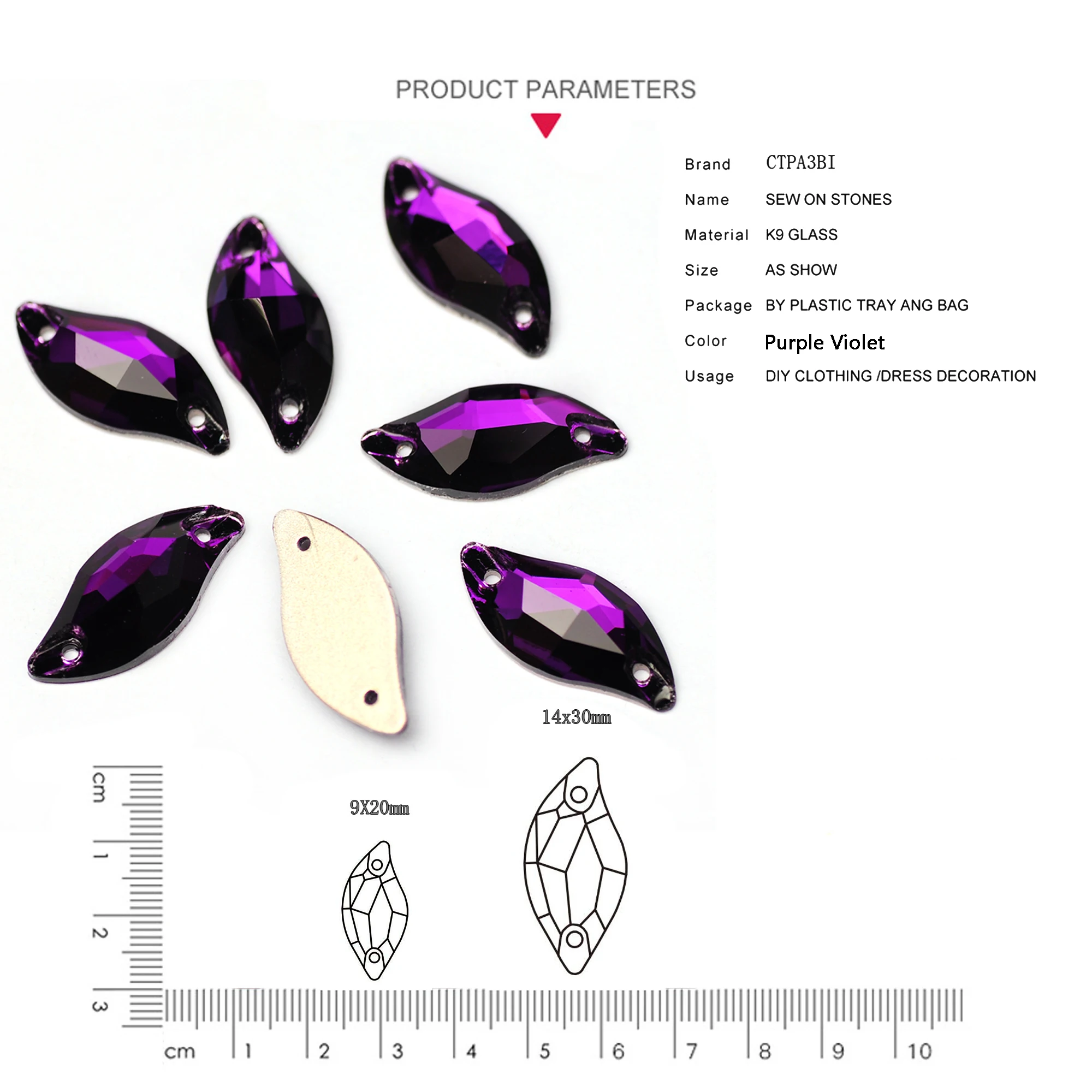 3254 Purple Velvet Leaf Shaped Sew on Flatback Rhinestones Glass Strass Sewing Applique Design Elements For Garment/Dress Making