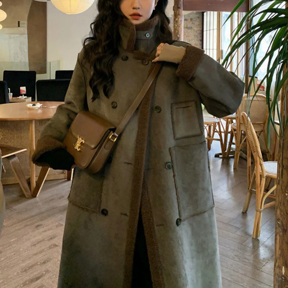 Winter Lamb Wool Coat Women\'s Medium Length Thicken Warm Fur Integrated Jacket Long Style Double-sided Wear Fur Coats Women\'s