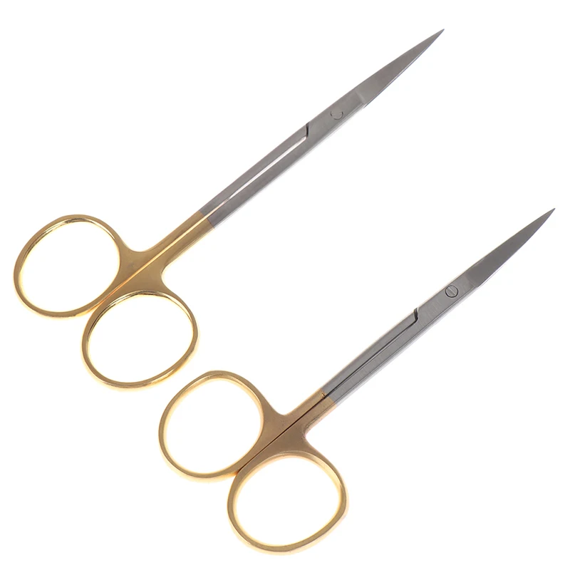 Dental Surgical Scissors Straight/Curved Tip Forceps Stainless Steel Gold Plated Handle Dentist Tools Dentistry Lab Instrument