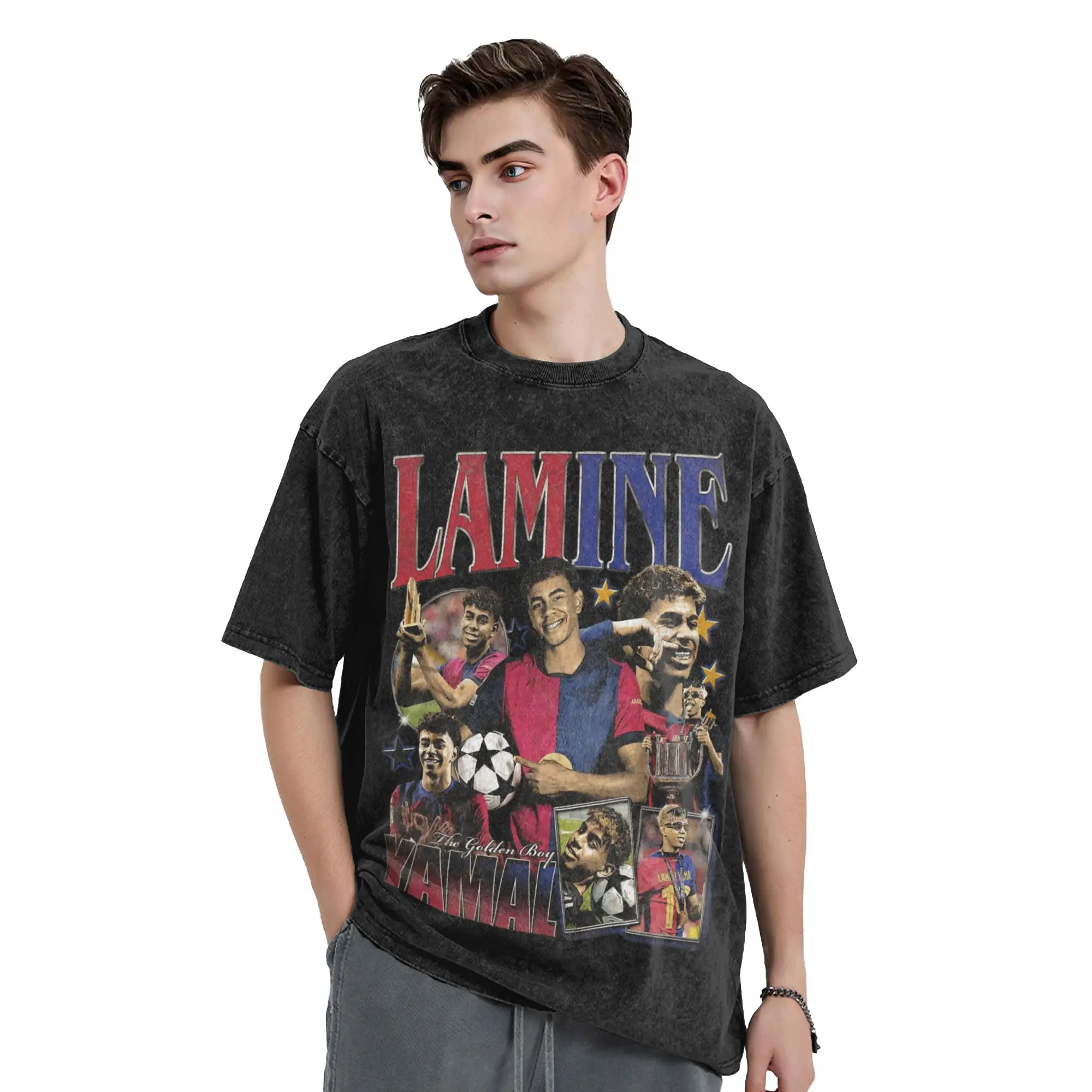 Washed T Shirt Lamine Y-Yamal Hip Hop T-Shirts Harajuku Football Soccer Streetwear 100% Cotton Printed Tops Tops Tees Men Women