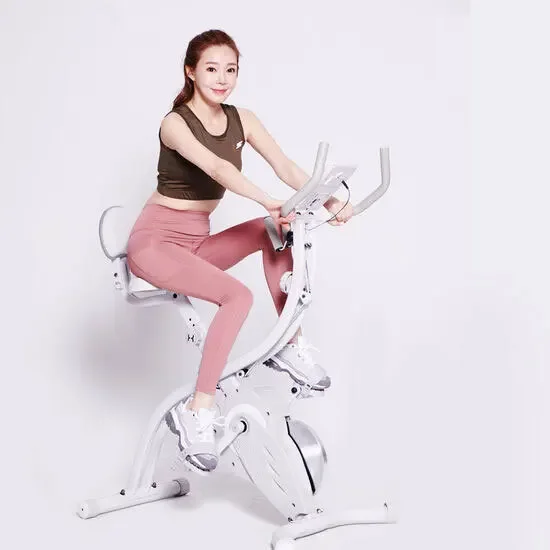 

Exercise Bike Folding Stationary Bike Magnetic Recumbent 3-in-1 Cycling Slim Bike with Arm Resistance Bands & LCD Monitor