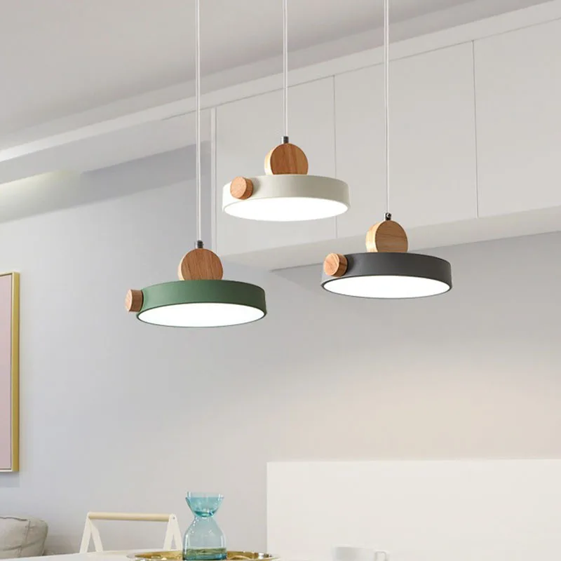 Nordic Minimalist Wooden Chandeliers 3-head Round Pendant Lights for Bedroom Dining Room Cafe Indoor Home Decor Lighting Lamp