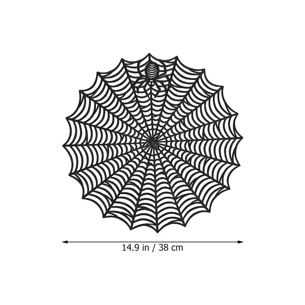 6Pcs Spider Web Halloween Placemats PVC Table Mats Hollow Cut Reusable Dinner Mats Kitchen Coasters Heat Insulation Placemat Set