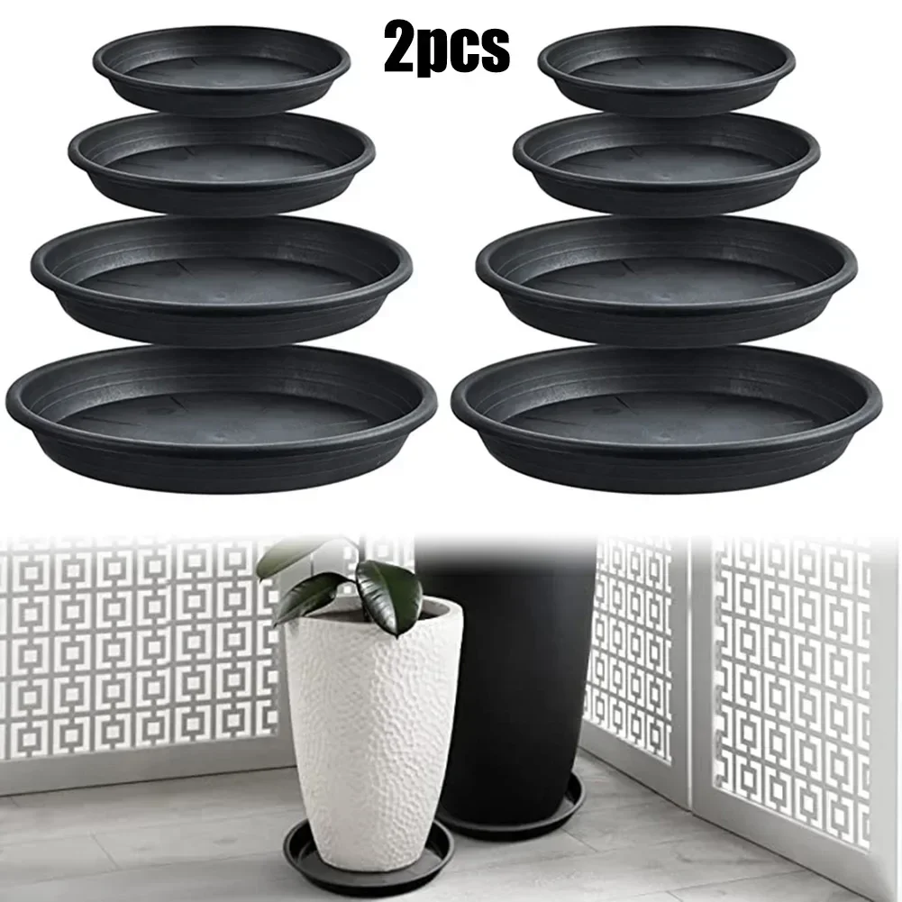 Black Plant Saucer Bandejas, Bandejas de gotejamento redondas, Jardim Indoor e Outdoor Supplies, 4-12 Polegada, 2pcs