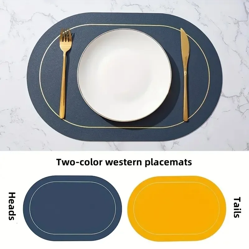 1/4/6 قطعة مفارش جلدية لطاولة حجب الألوان، قابلة للغسل لتناول الطعام، مقاومة للحرارة وغير قابلة للانزلاق، سجادات مكان مقاومة للماء #5