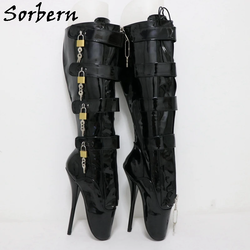 Sorbern 8 Locks Ballets Boots For Women Sm Fetish Tip Toe Boots Lockable Zippers Play Fun Footwear Bdsm Shoes