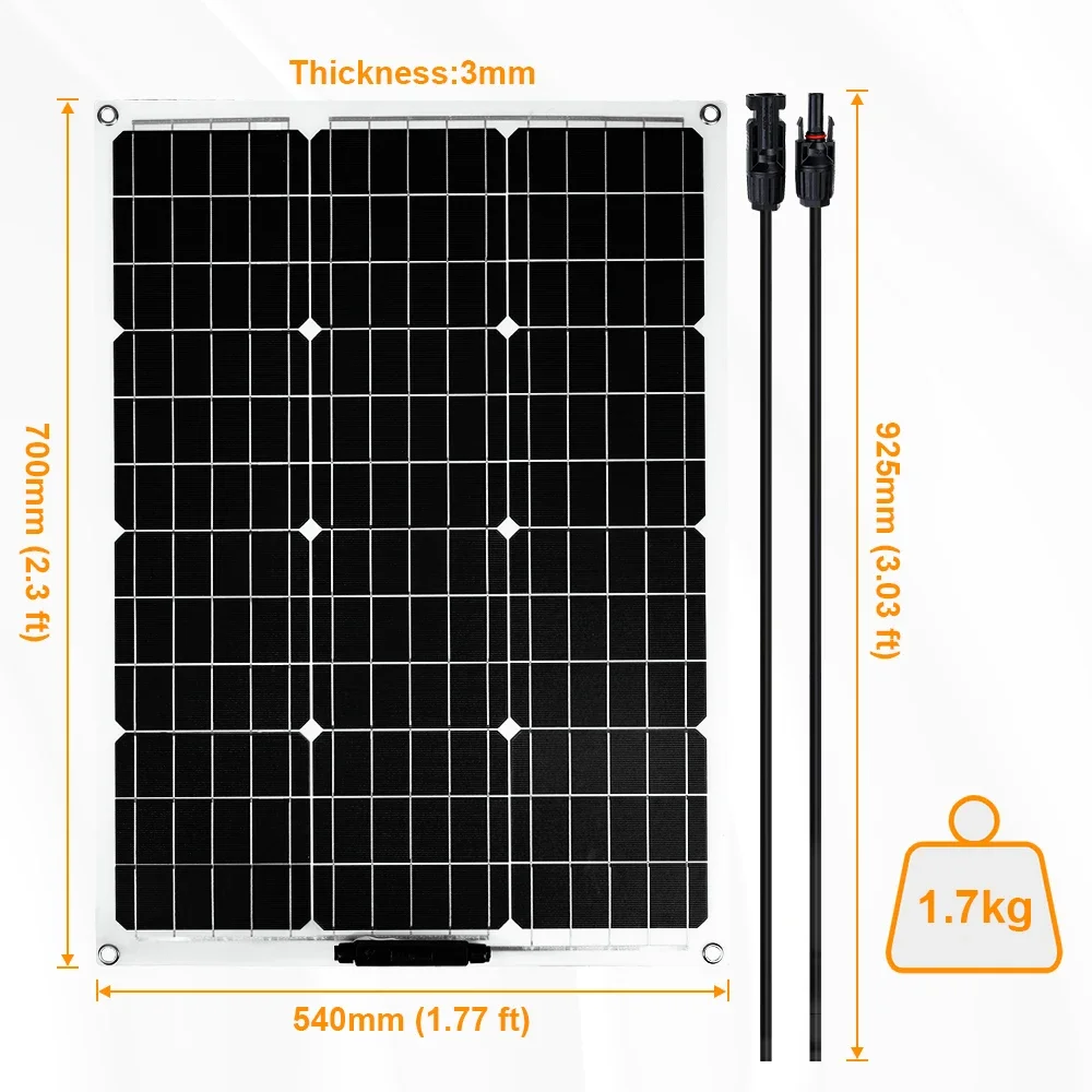 Imagem -02 - Smaraad 100w 200w 18v Kit de Painel Solar Flexível à Prova Dágua de Alta Eficiência Controlador de Linha de Carregamento dc Leve Energia Solar Gratuita