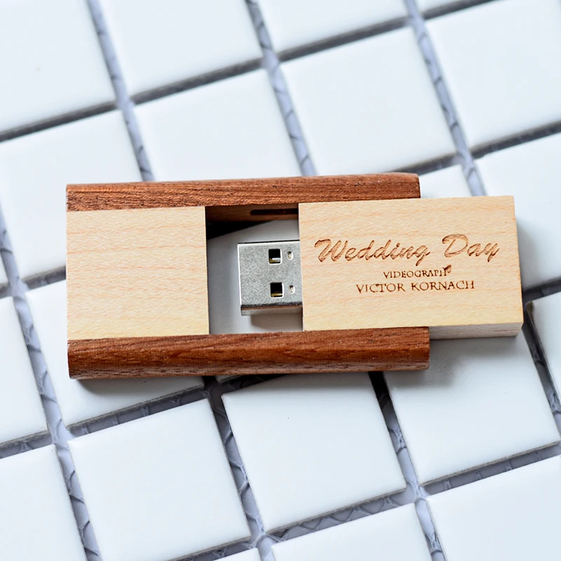 محرك فلاش USB خشبي قابل للدوران 128 جيجابايت شعار مخصص مجاني بندريف ذاكرة عصا + صندوق هدايا 8 جيجابايت 16 جيجابايت 32 جيجابايت 64 جيجابايت U القرص هدية الزفاف