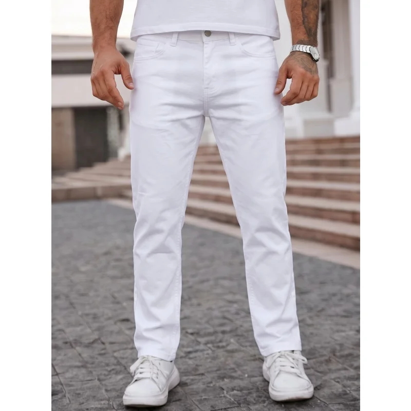 Autumn 2026 Men's White Jeans Slim-fit Small Foot Mouth Simple Casual Stretch Cotton Comfortable Denim Trousers