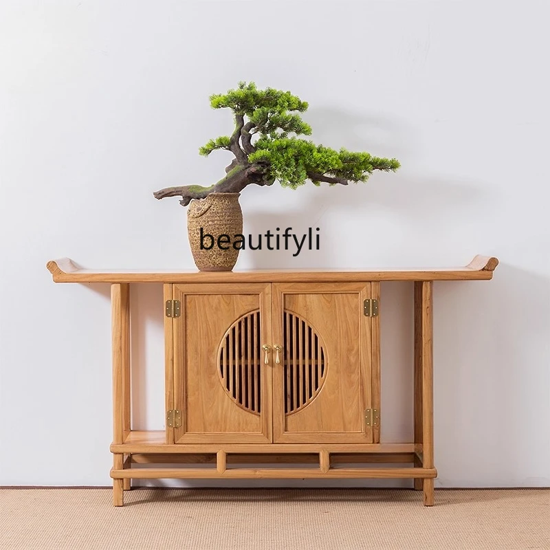 

New Chinese-style entrance cabinet solid wood, entrance table decoration living room strip table against the wall, table