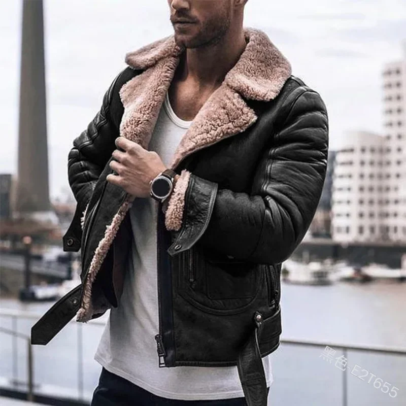 Men's jacket imitation fur fleece coat European thickened coat fur one zipper men's wear