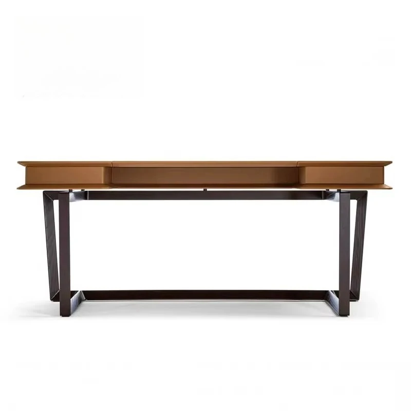 

Nordic Saddle Leather Wooden Solid Wood Desk Furniture Modern Family Study Retro Office Table Computer Work Station Desk