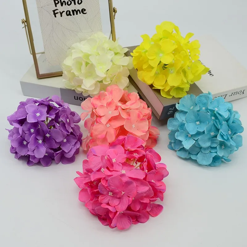 

50PCS 14CM 16Color Artificial Silk Hydrangea Flower Heads For DIY Wedding Wall Bouquet Party Market Garden Flower Decoration