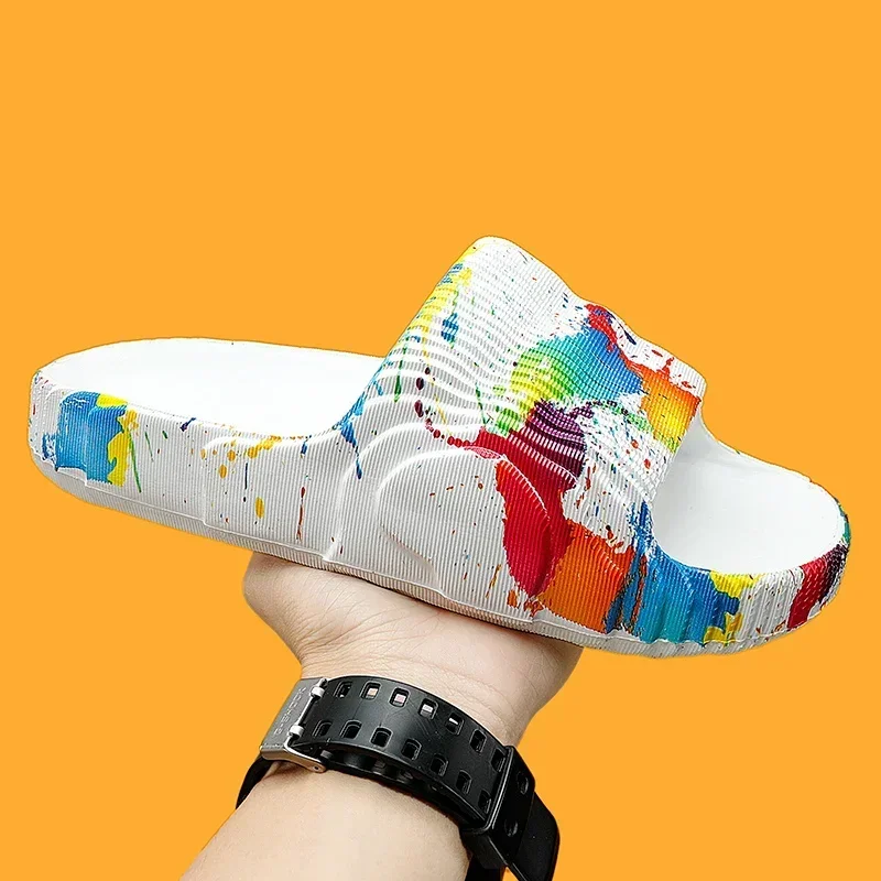 Summer Slippers Mens EVA Leisure Couples Non-slip Beach Indoor Bathroom Flats Ourdoor Slides Graffiti Thick Sole Creative Casual