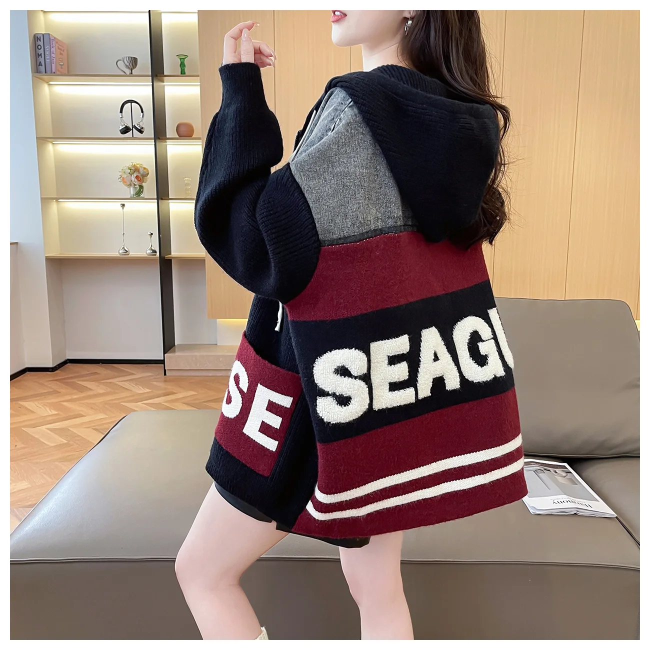 سترة بقلنسوة من قماش الدنيم المحبوك غير الرسمي معطف نسائي ياباني كوري أنيق بسحّاب ملابس علوية كبيرة الحجم ملابس خروج فيستدوس #4