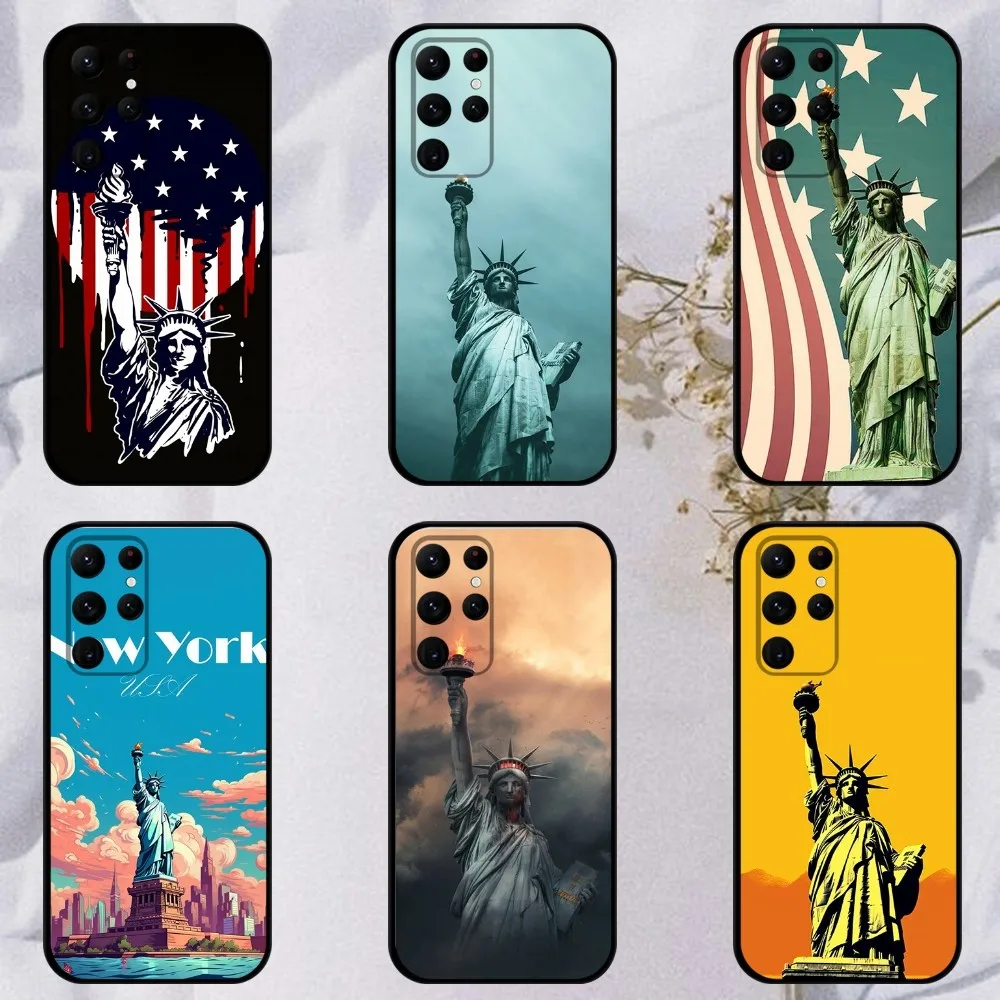 Statue of Liberty  Phone Case For Samsung S23,23,22,30,21,10,9,Note20 Ultra,Lite,Ultra,5G,Plus,FE,Black Soft Case