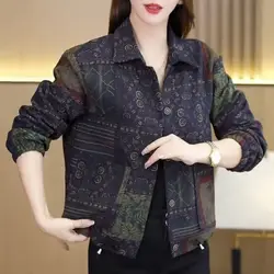 Fashion 2024 Autumn New Ethnic Style Mom Short Coat Large Loose Casual Versatile Age Reducing Top for Women