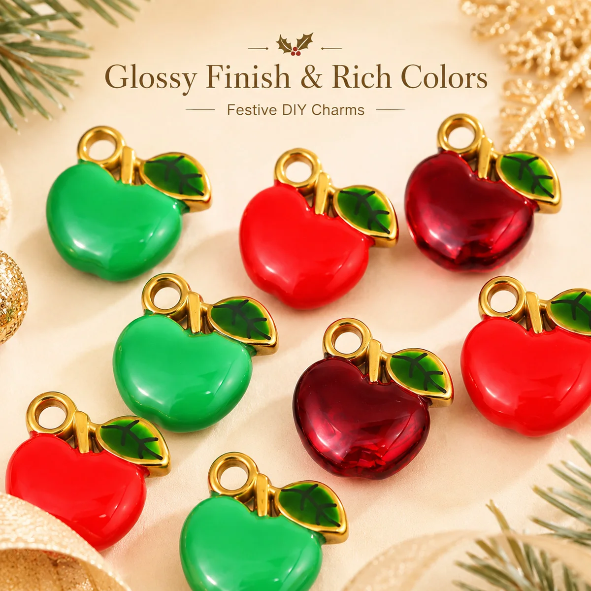 16mm 1Pcs 3colors Christmas Themed Little Apple Charms for Making DIY Bracelets Necklaces Keychains Various Jewelry Accessories