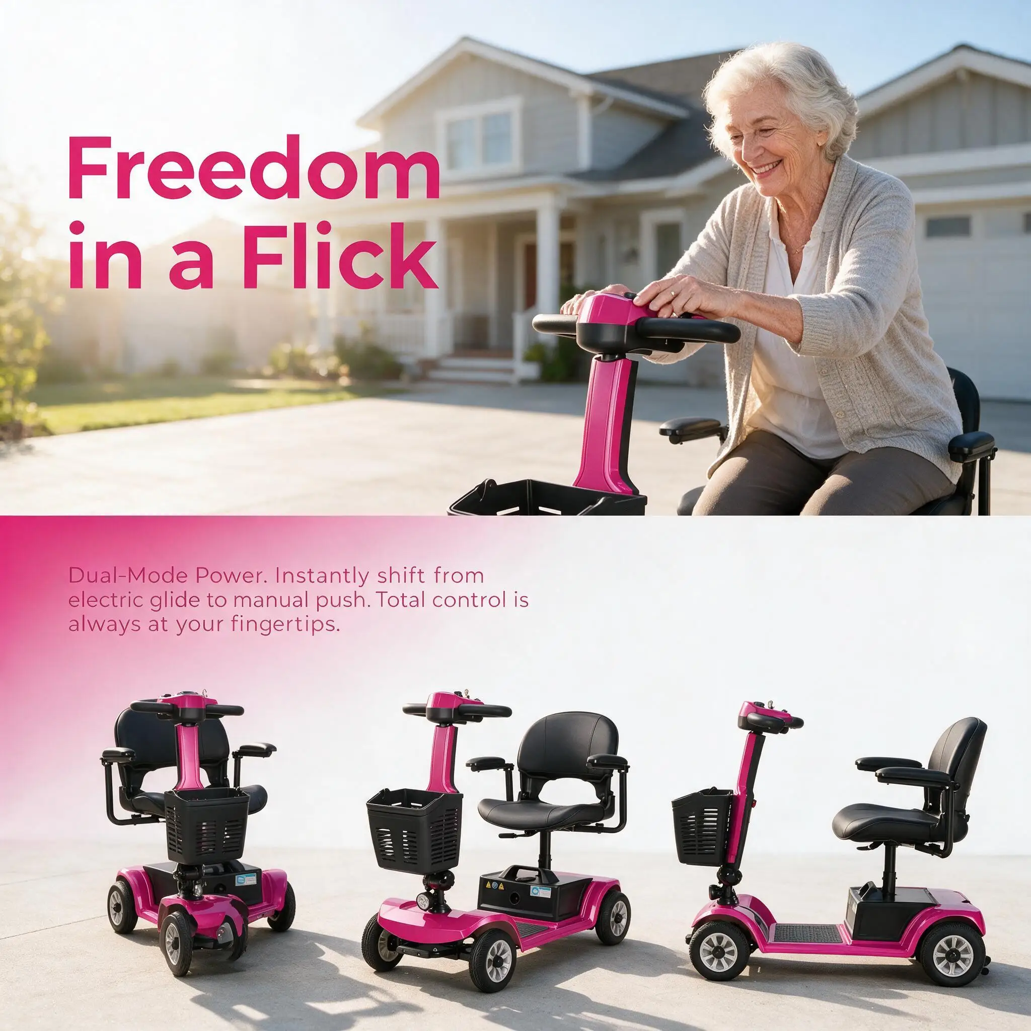 Unificare 4‑Wheel Mobility Scooter for Seniors Comfort Adjustable Seat Electric Power Travel Scooter with Storage Basket for Multi‑Terrain Outdoor Daily Use