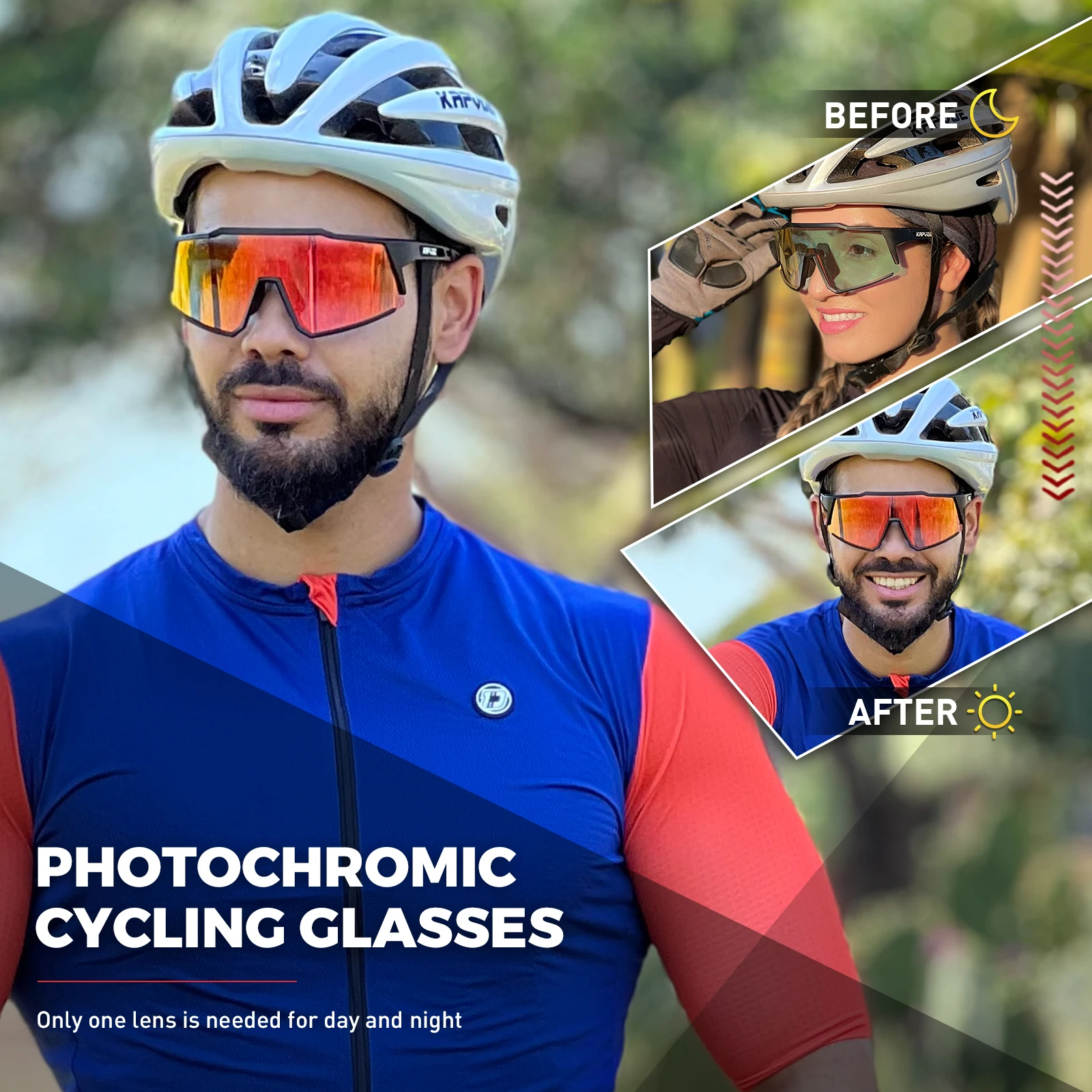 Kapvoe Red Photochromic Hiking Driving Cycling Sunglasses UV400 Outdoor Bike Eyewear TR90 Frame Sports Bicycle Camping Goggles