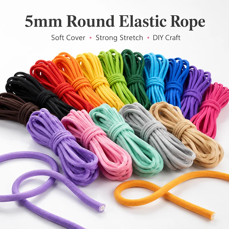 

10/20/30M 5mm Round Elastic Rope Color Rubber Cord Stretch Band for Hair Tie Pants Belt Drawstring Garment Sewing Supplies Kit