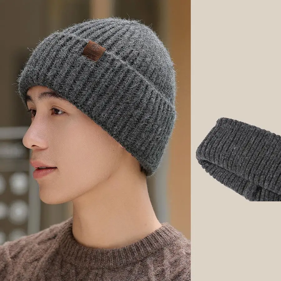 Winter Hats For Men Thickened Knitted Beanie Ear Protection Solid Color Cold Hat Keep Warm Baggy Cap Male Korean Elastic New