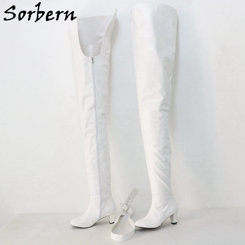 Sorbern 85Cm Crotch Thigh Boots Women With Belt 115Cm Shaft Length Outside 6Cm Block Heels Custom Unisex Style Round Toe Shoes