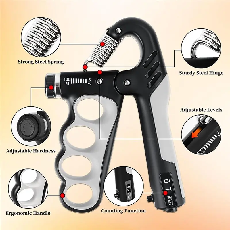 Superior-Mechanical Counting, Adjustable Resistance From 5-100 Kg, Hand Grip Strength Trainer, Finger Exercise Device