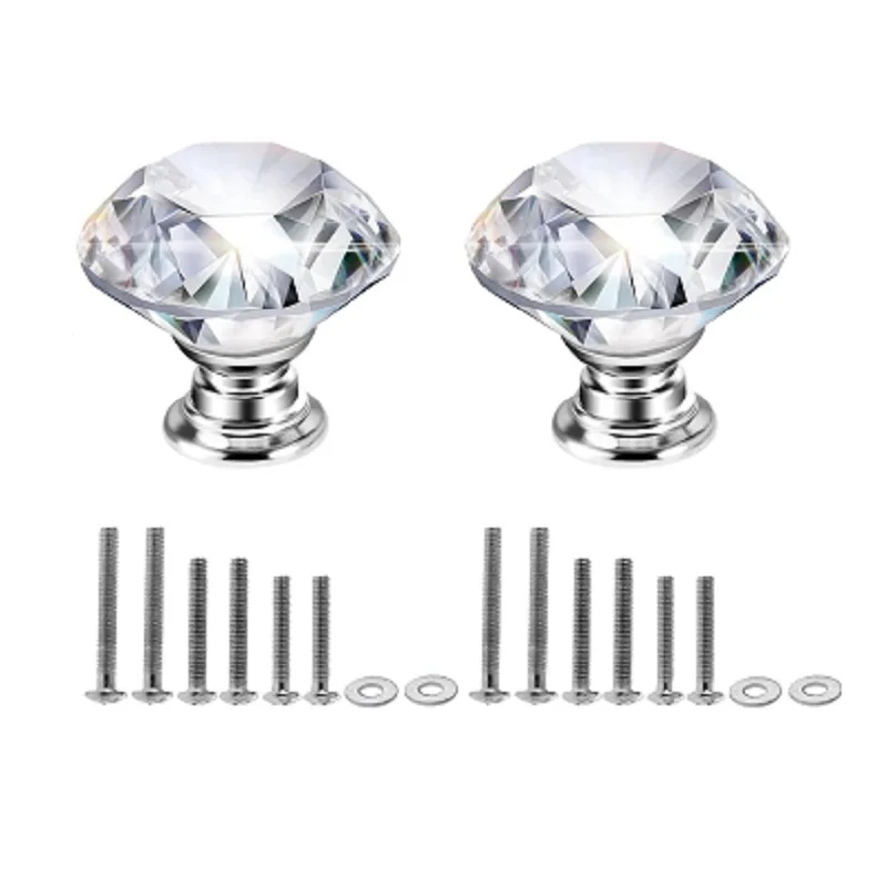 1PC 30mm Crystal Glass Knob Diamond Shape Pulls Clear Glass Drawer Handle for Closet Cabinet Kitchen Bathroom Cupboards Dresser