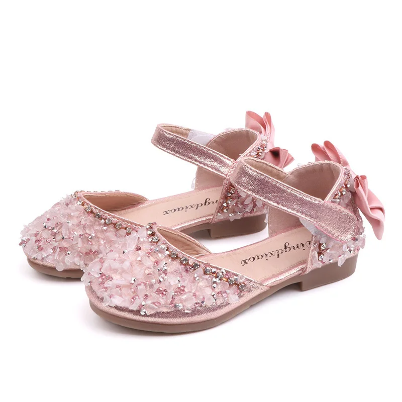 New Children Princess Shoes Baby Girls Flat Bling Leather Sandals Fashion Sequin Soft Kids Dance Party Sparkly Shoes